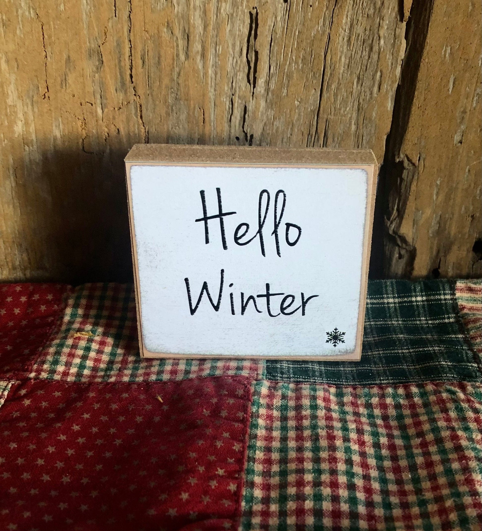 3x3 Wood Block Signs Hello Winter 3x3 Wood Block Signs sassafrasorig