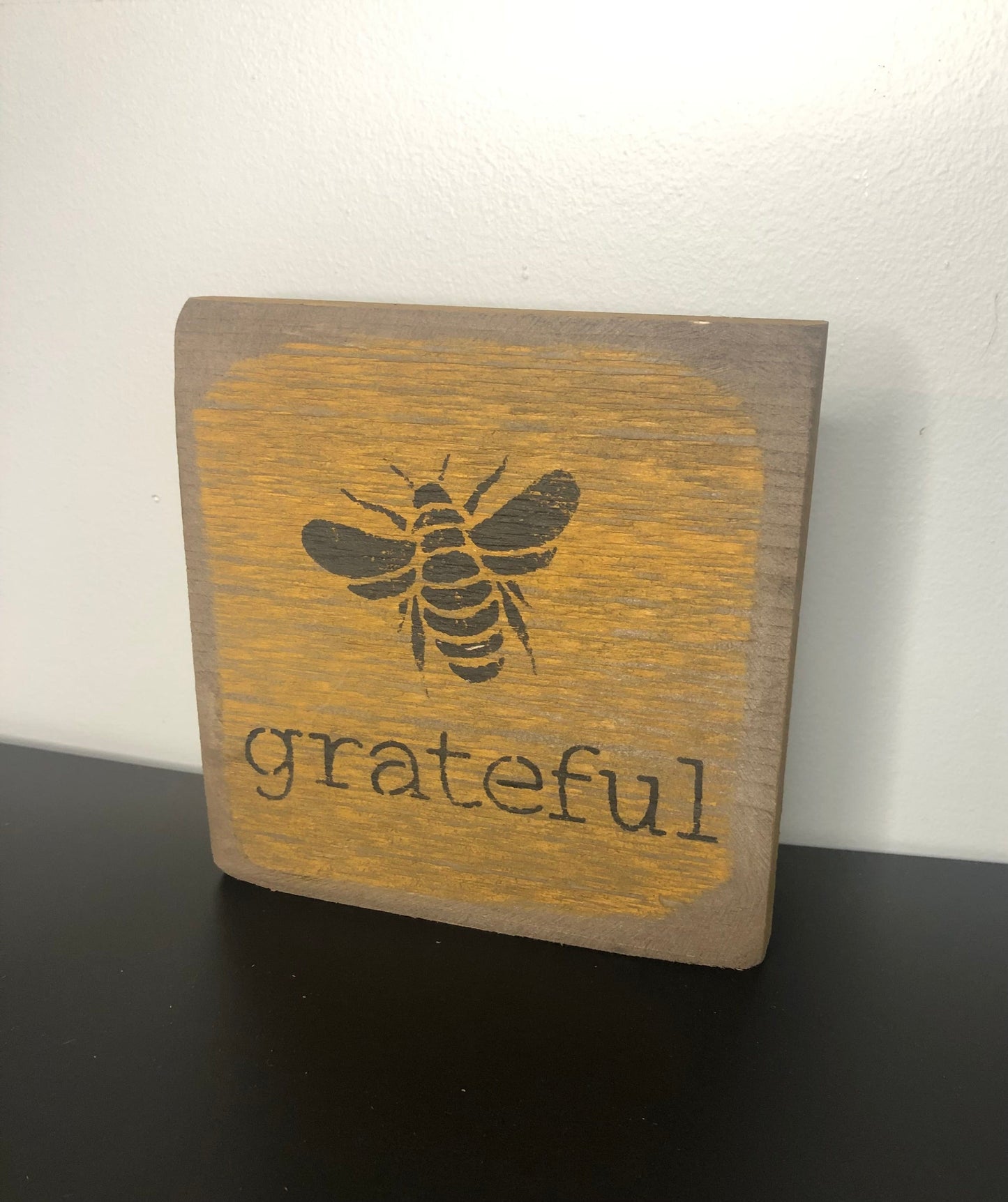 Grateful 5x5 Bee-Themed Wood Signs Sassafras Originals