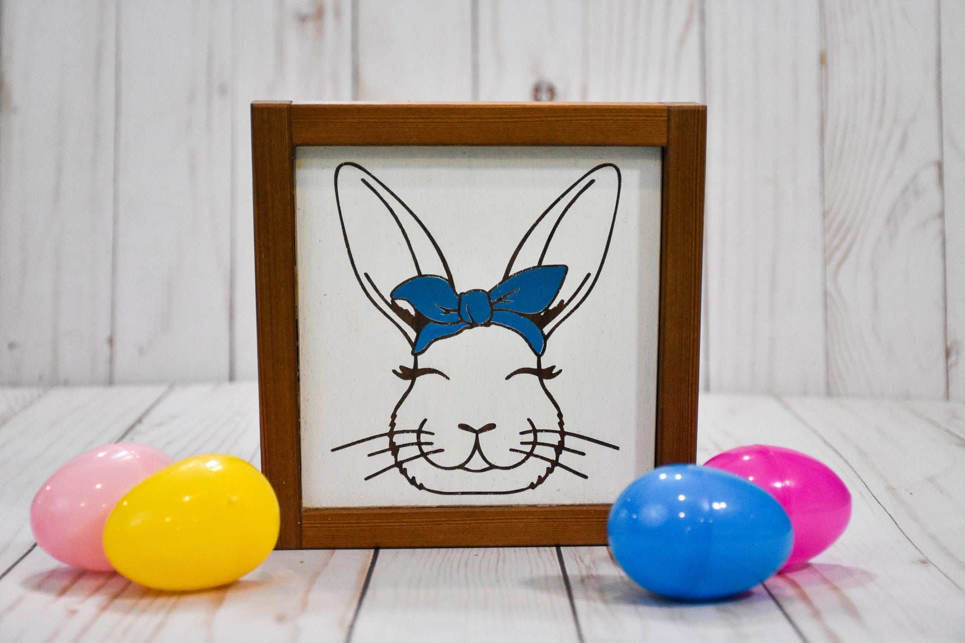 Rabbit Blue Bow 5x5 Shelf Sitter Signs- Share Your Hobbies, Great for Gifting! Sassafras Originals