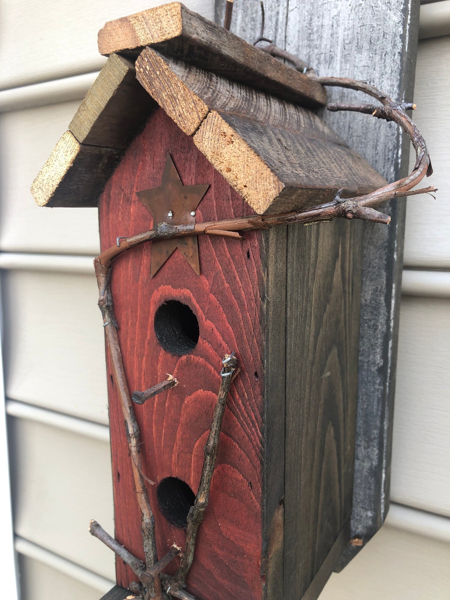 Birdies Welcome Red Birdhouse Lawn & Garden Sassafras Originals