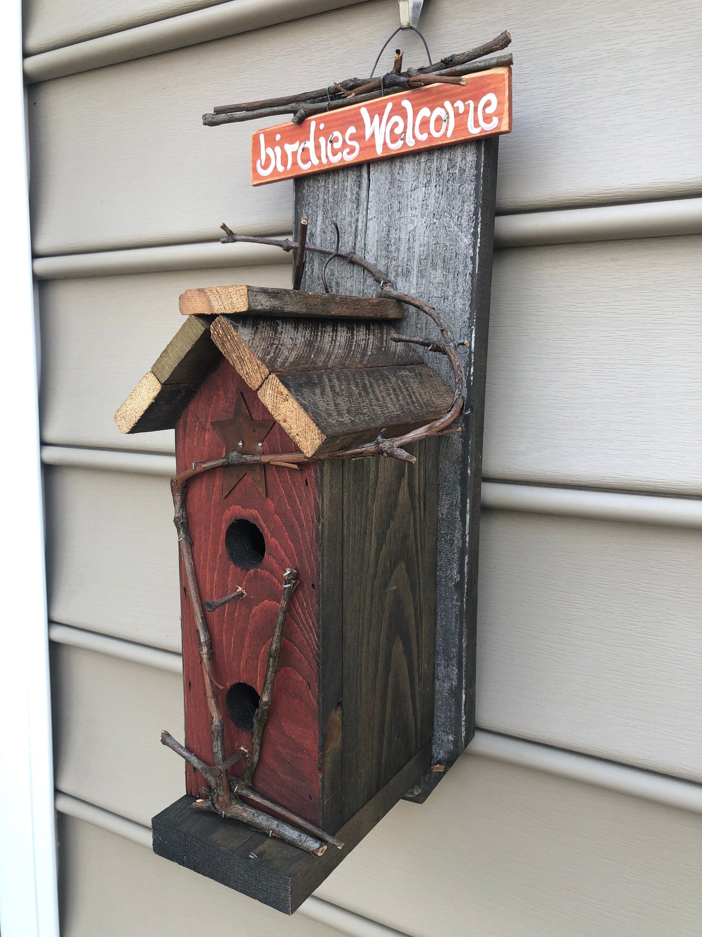 Birdies Welcome Red Birdhouse Lawn & Garden Sassafras Originals