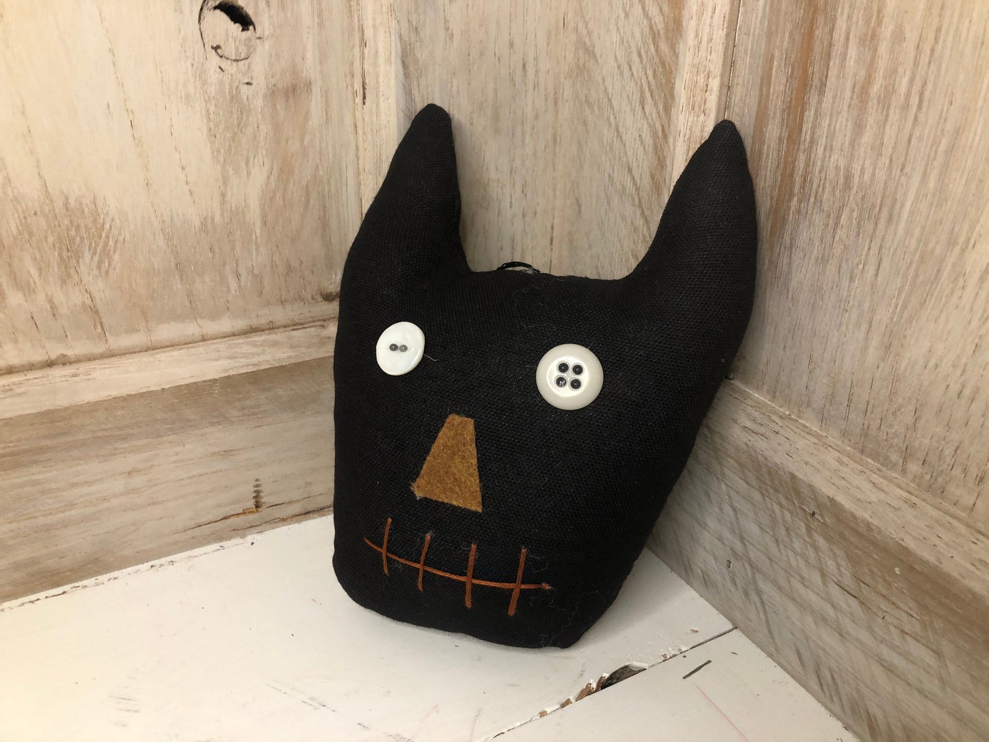 Decor Black Stuffed Cat- Hand sewn Halloween or Year Round Decor Sassafras Originals