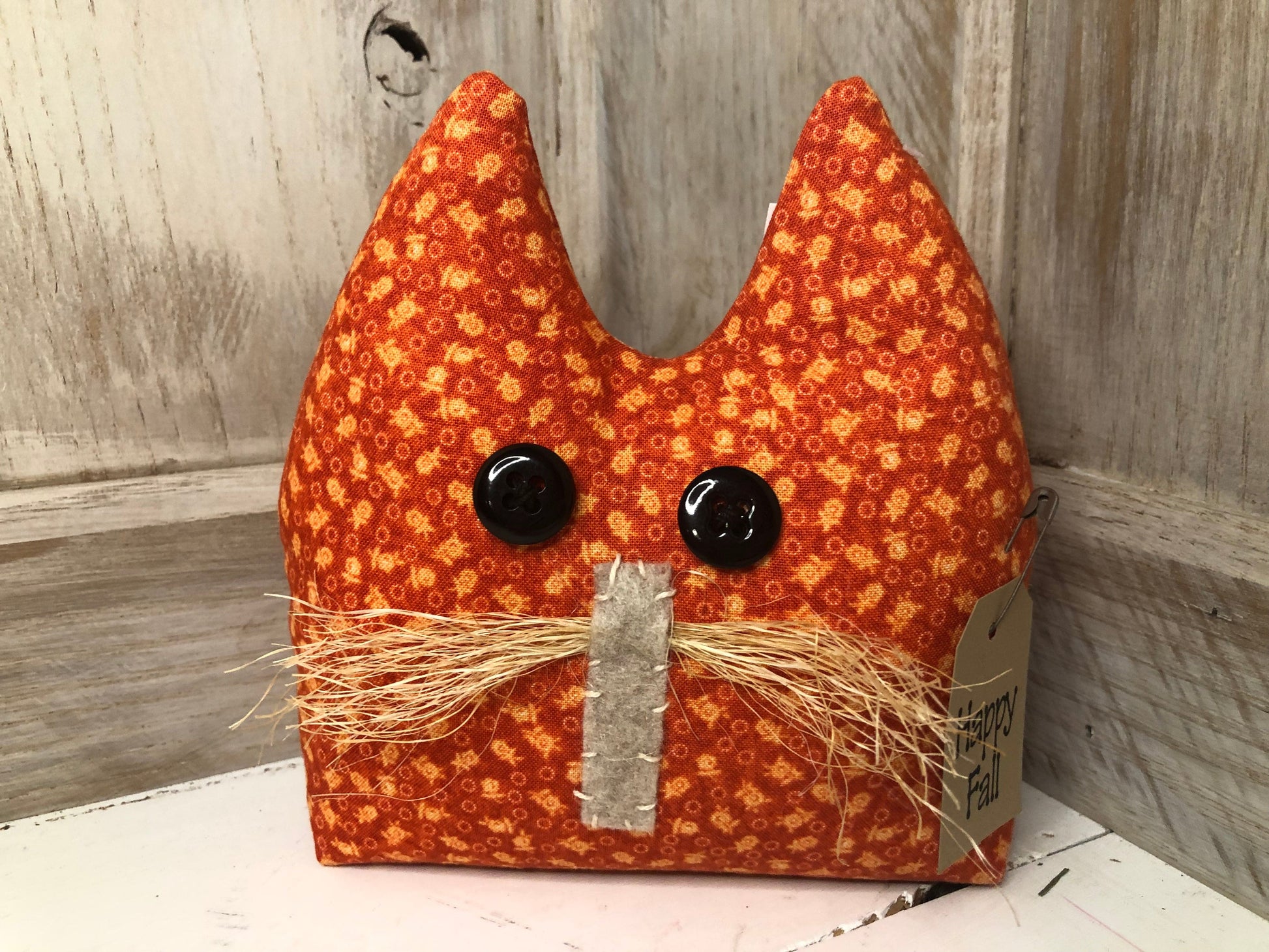 Decor Cat- Handmade, Orange Stuffed Cat Sassafras Originals