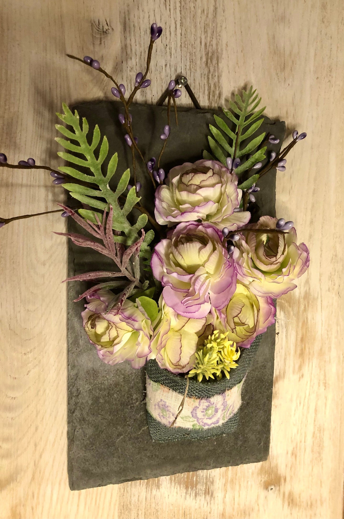 Purple Flowers in Blue Pocket Flower Slates- Reclaimed Materials Sassafras Originals