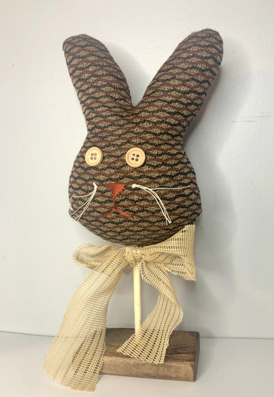 Hand-Stitched Rabbit on Wood Base Sassafras Originals