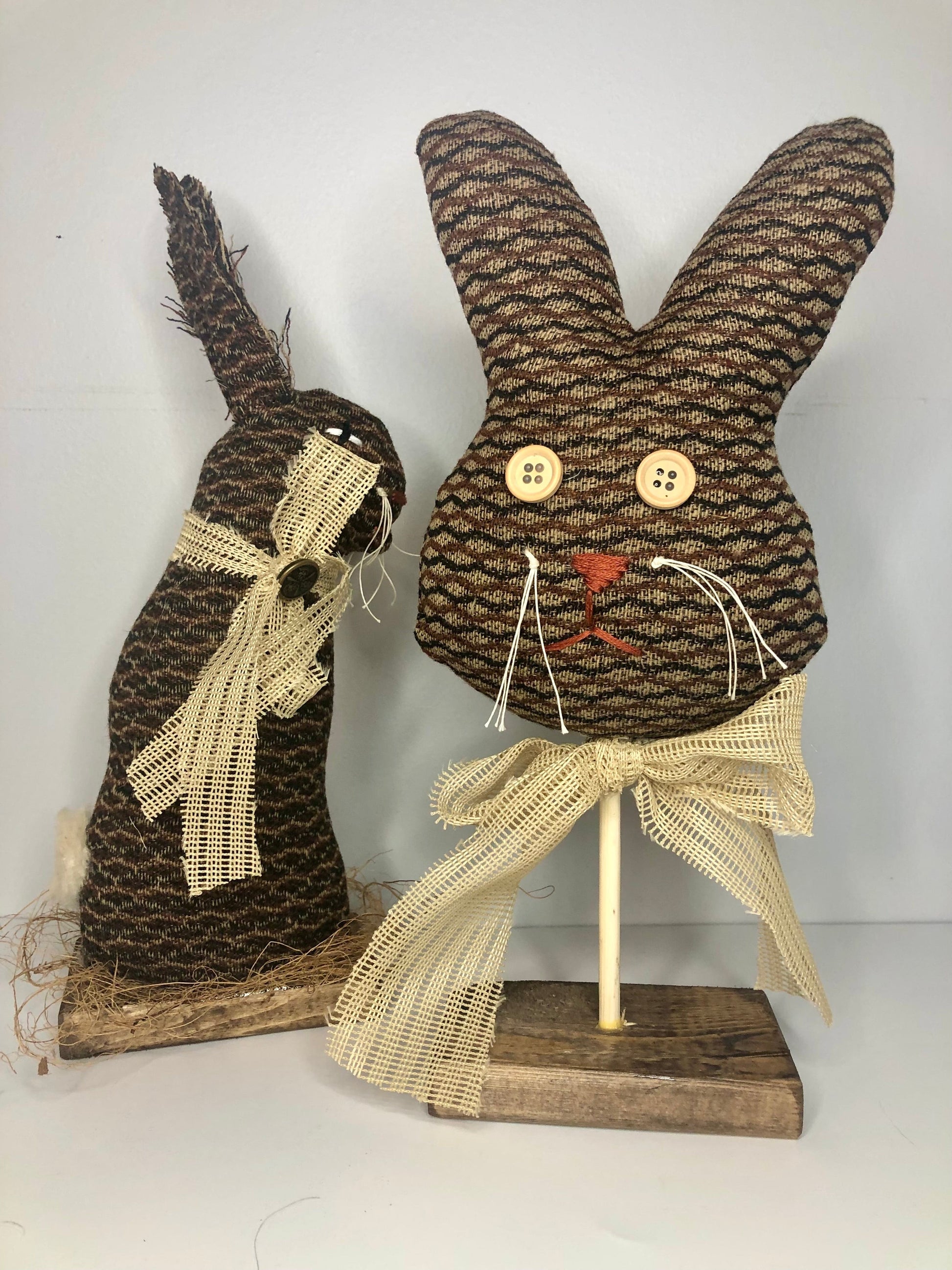 Hand-Stitched Rabbit on Wood Base Sassafras Originals