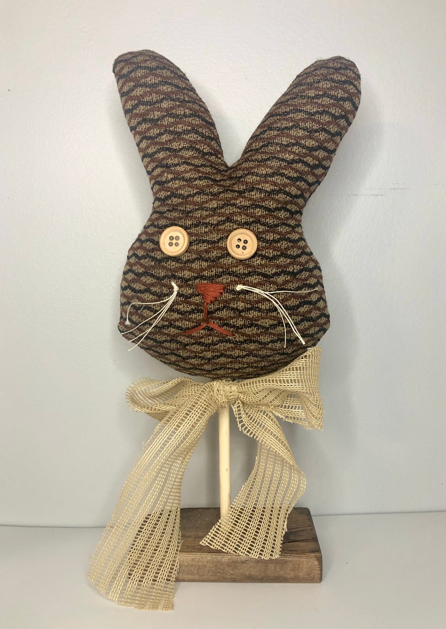 Hand-Stitched Rabbit on Wood Base Sassafras Originals