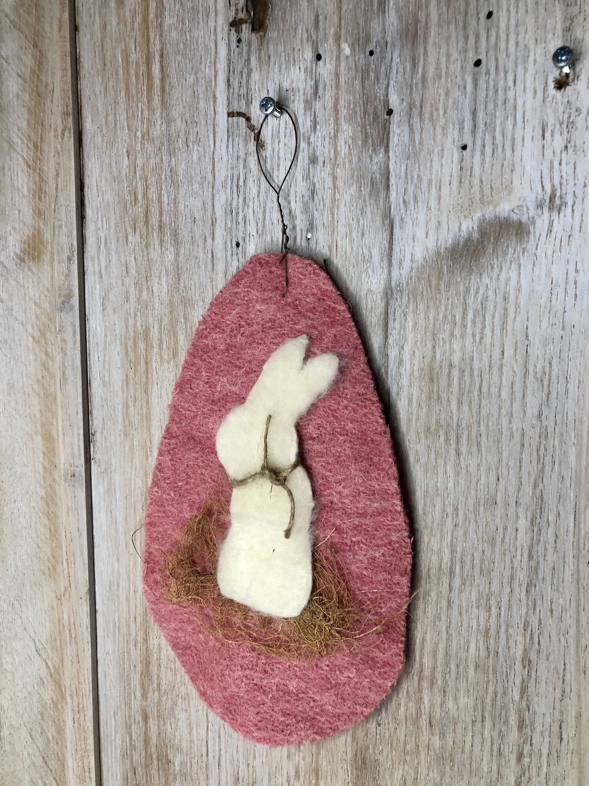 Seasonal & Holiday Decorations Hanging Egg with Rabbit Sassafras Originals