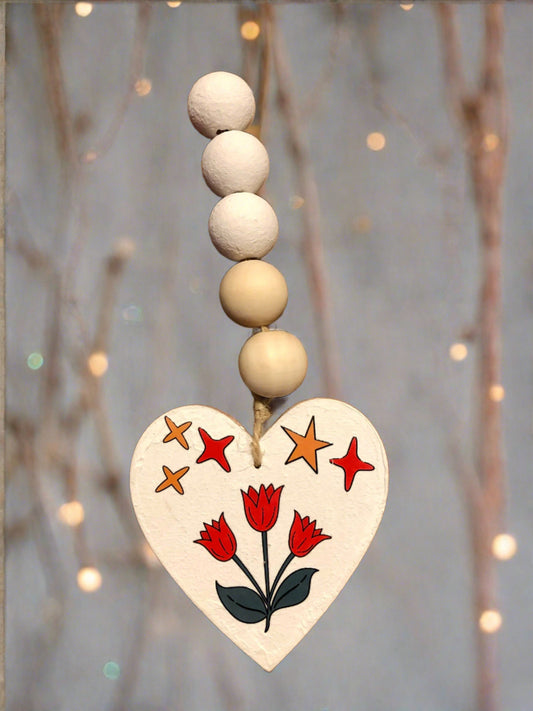 Hanging Heart with Beads Sassafras Originals