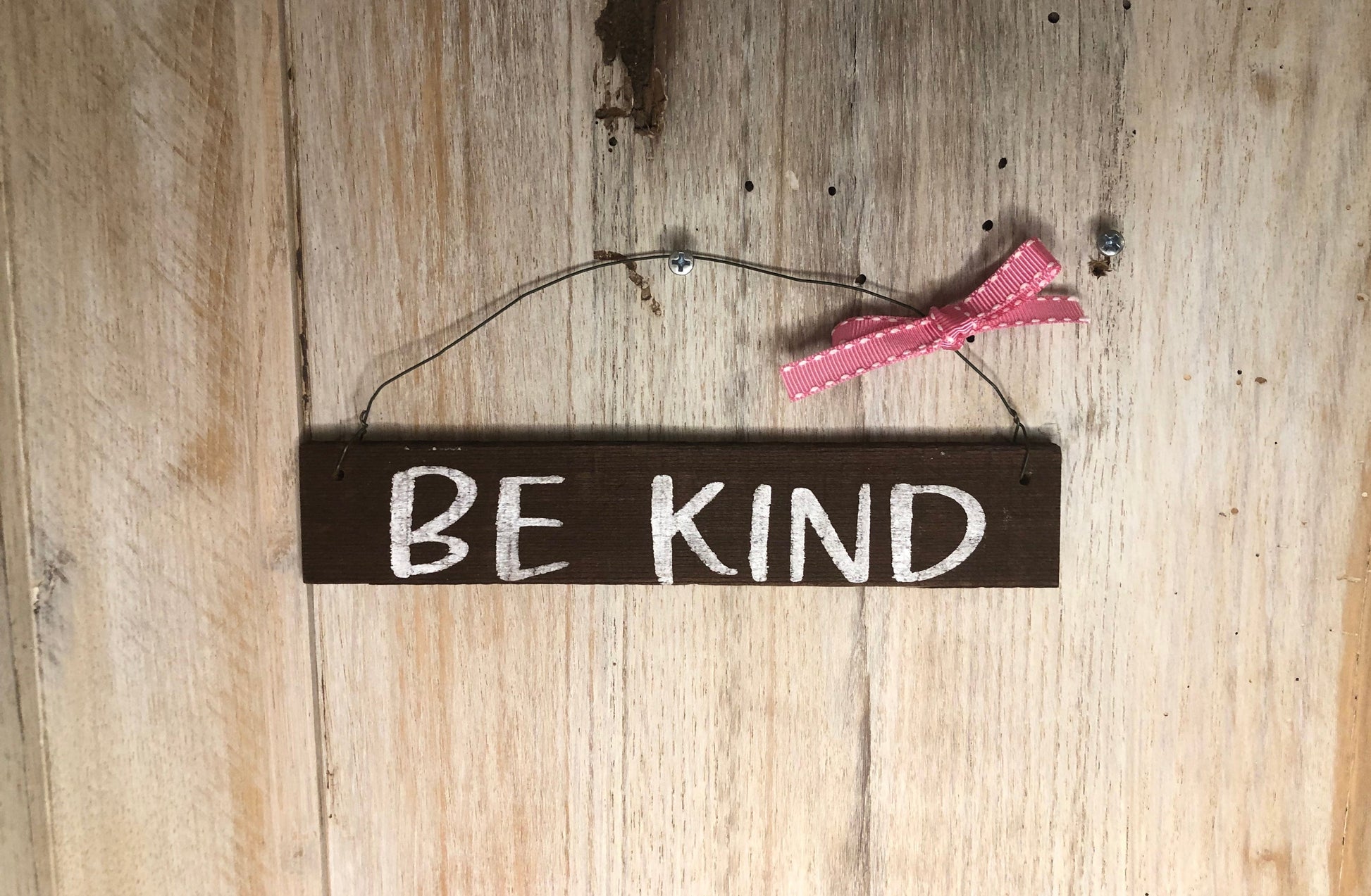 Be Kind (pink ribbon) Lath Signs (longer) Sassafras Originals