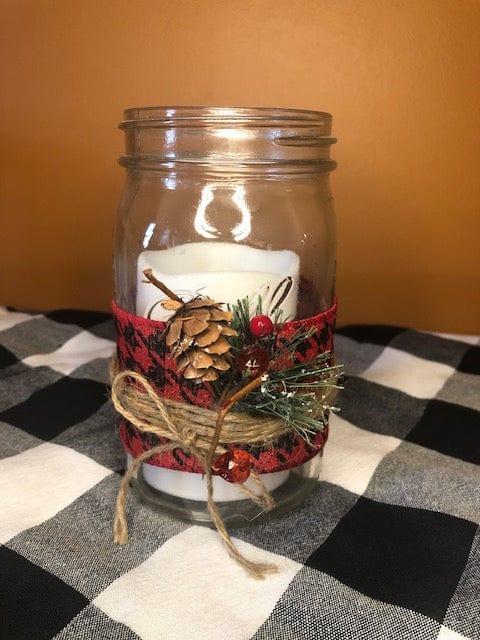 Mason Jar with Candle- Upcycled Winter Decor Sassafras Originals