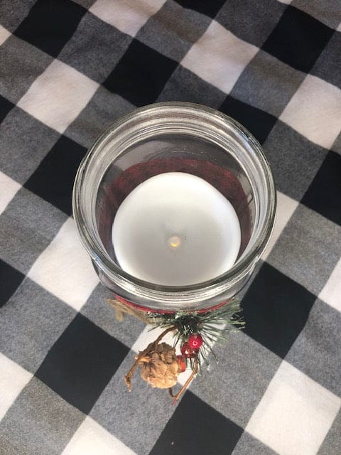 Mason Jar with Candle- Upcycled Winter Decor Sassafras Originals