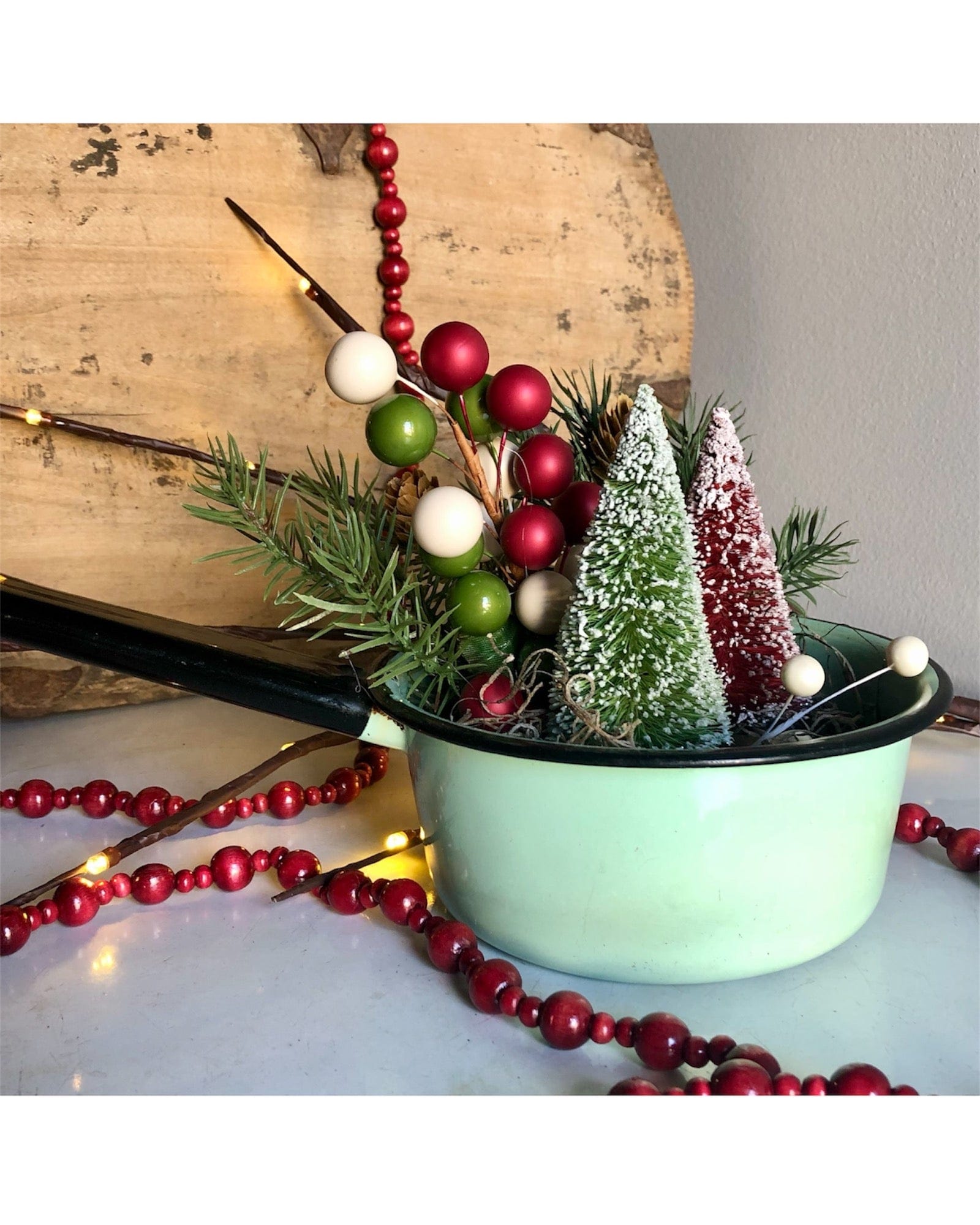 Mint Enamelware Pot with Trees Mint Enamelware Pot with Trees Seasonal & Holiday Decorations Sassafras Originals