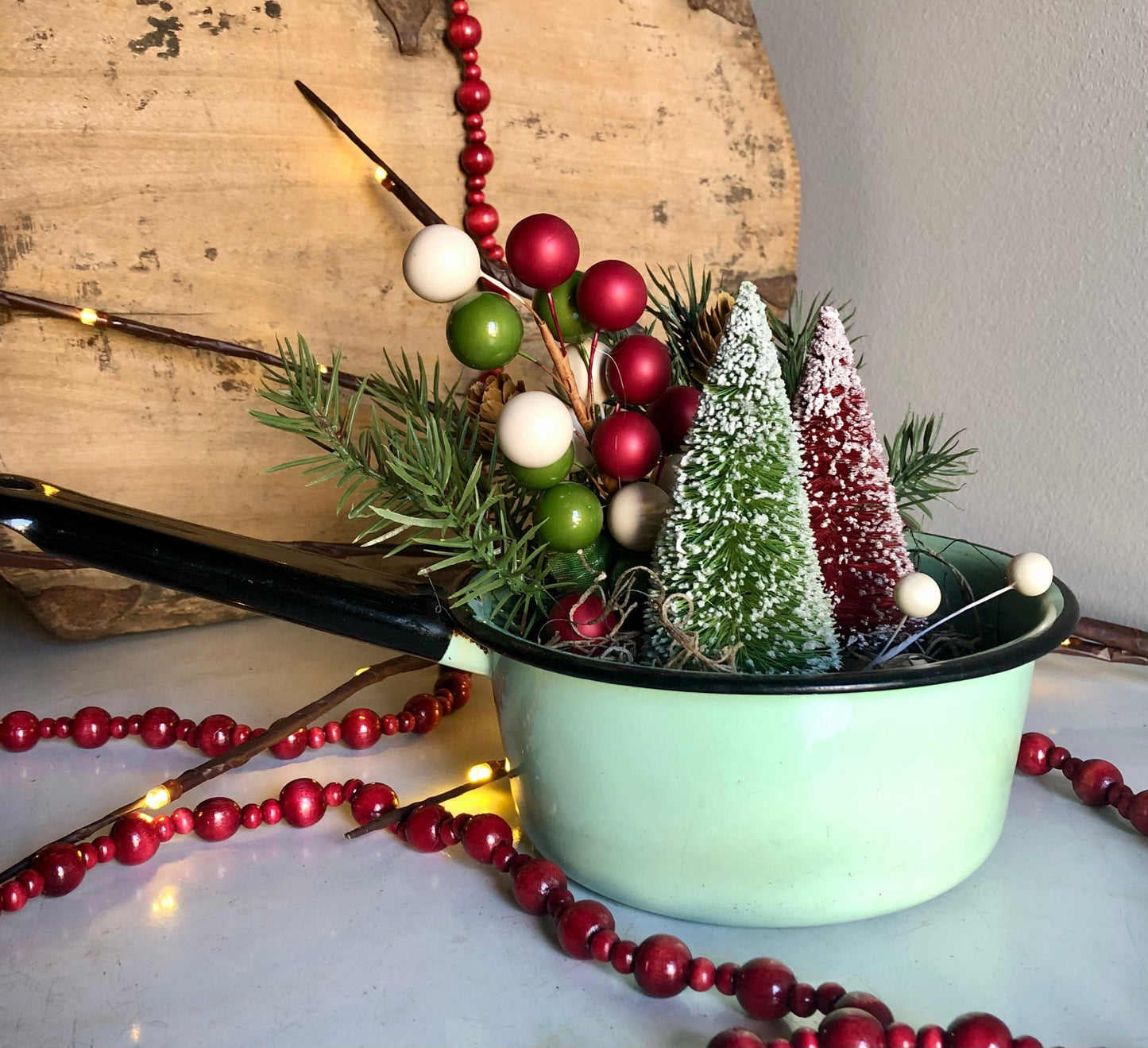 Mint Enamelware Pot with Trees Mint Enamelware Pot with Trees Seasonal & Holiday Decorations Sassafras Originals