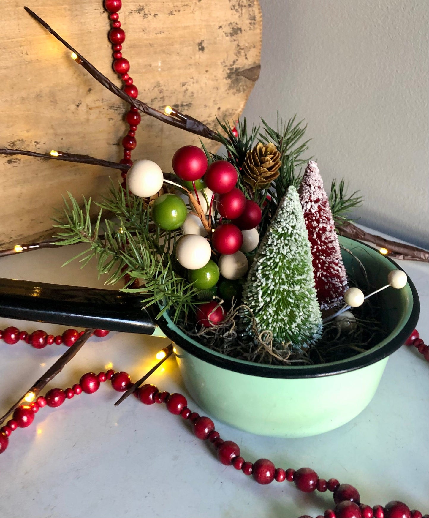 Mint Enamelware Pot with Trees Mint Enamelware Pot with Trees Seasonal & Holiday Decorations Sassafras Originals