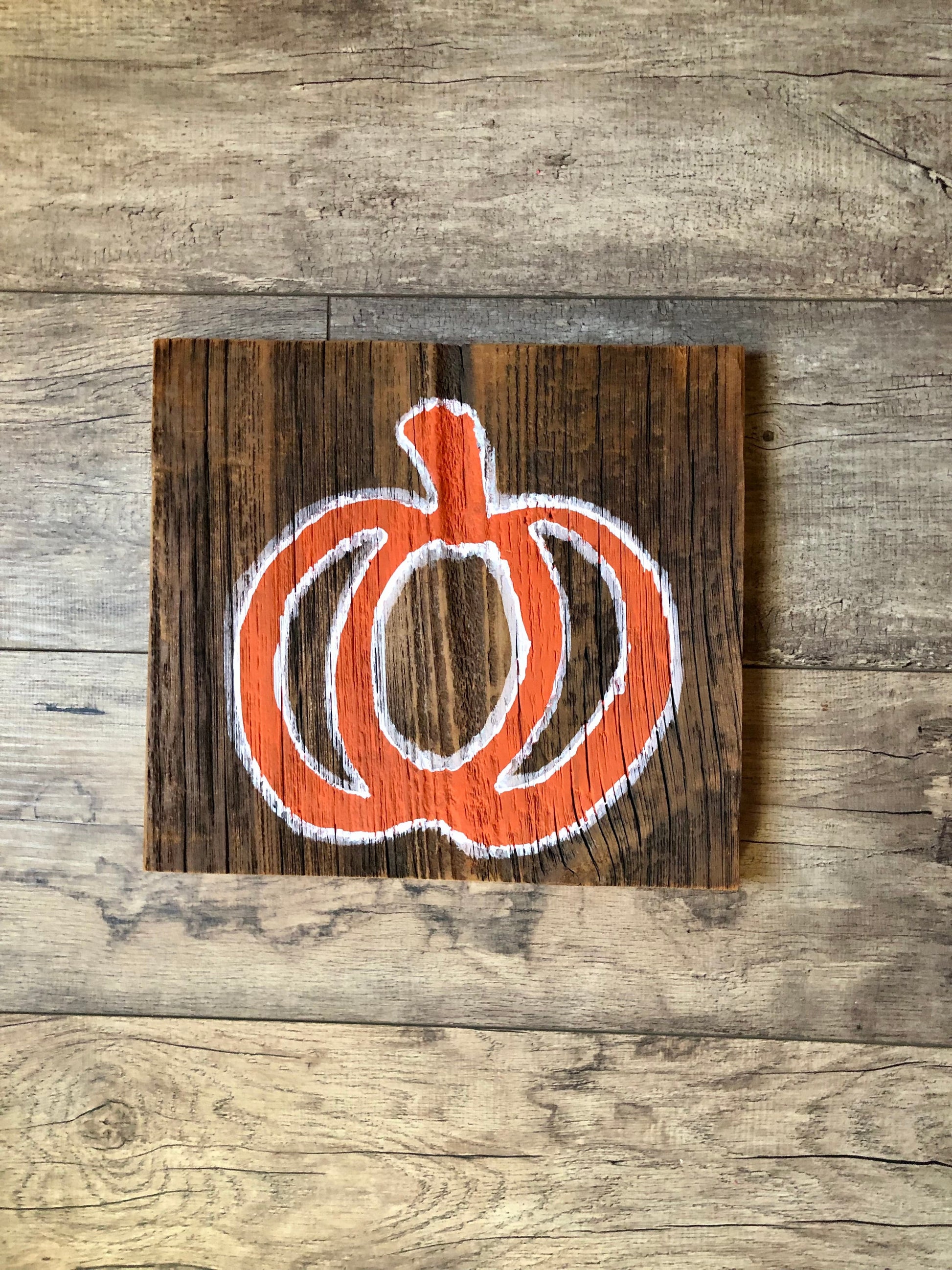 Pumpkin Sign on Reclaimed Barn Wood Sassafras Originals