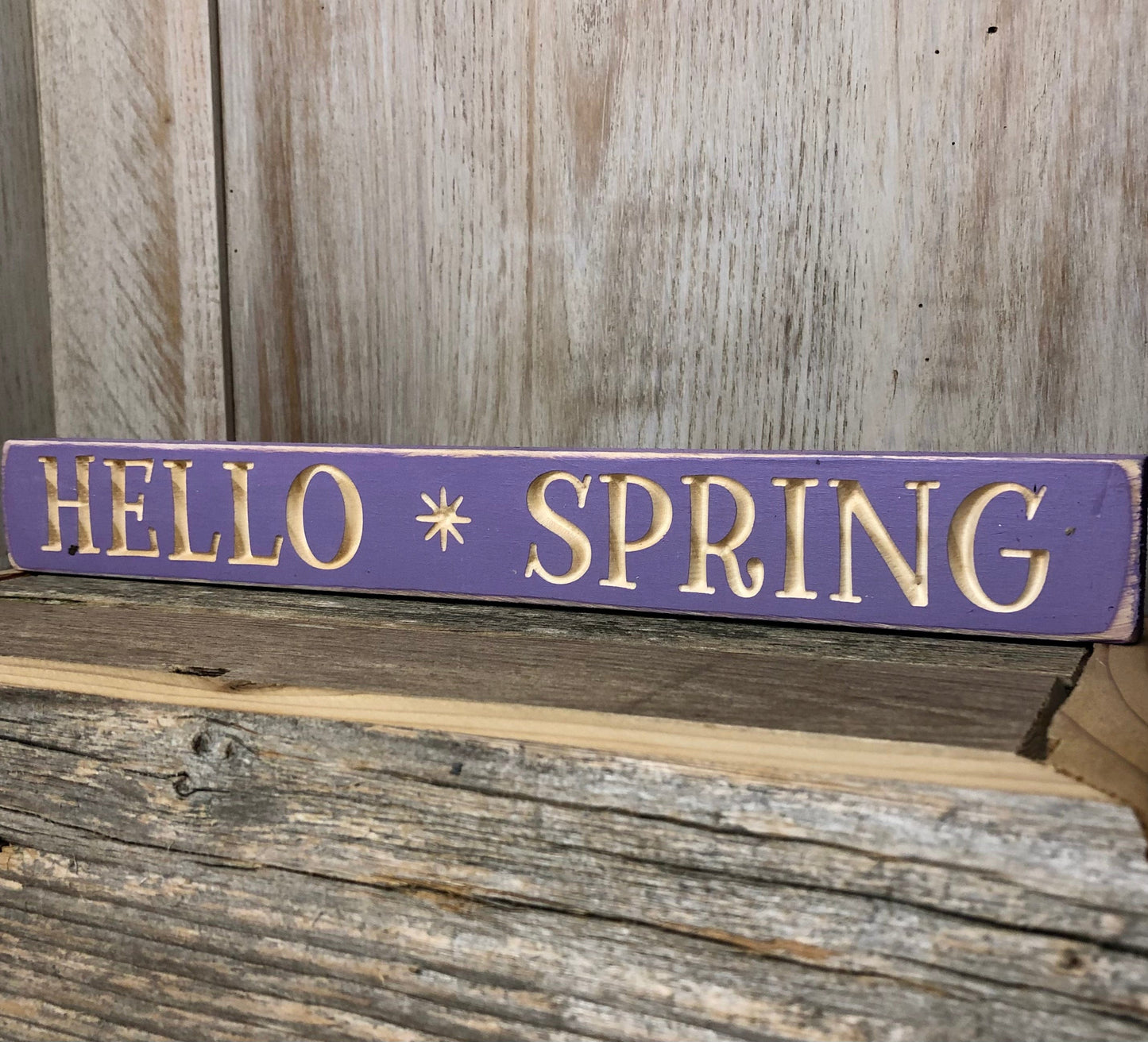 Purple- Hello Spring Spring-Themed Wood Signs Sassafras Originals