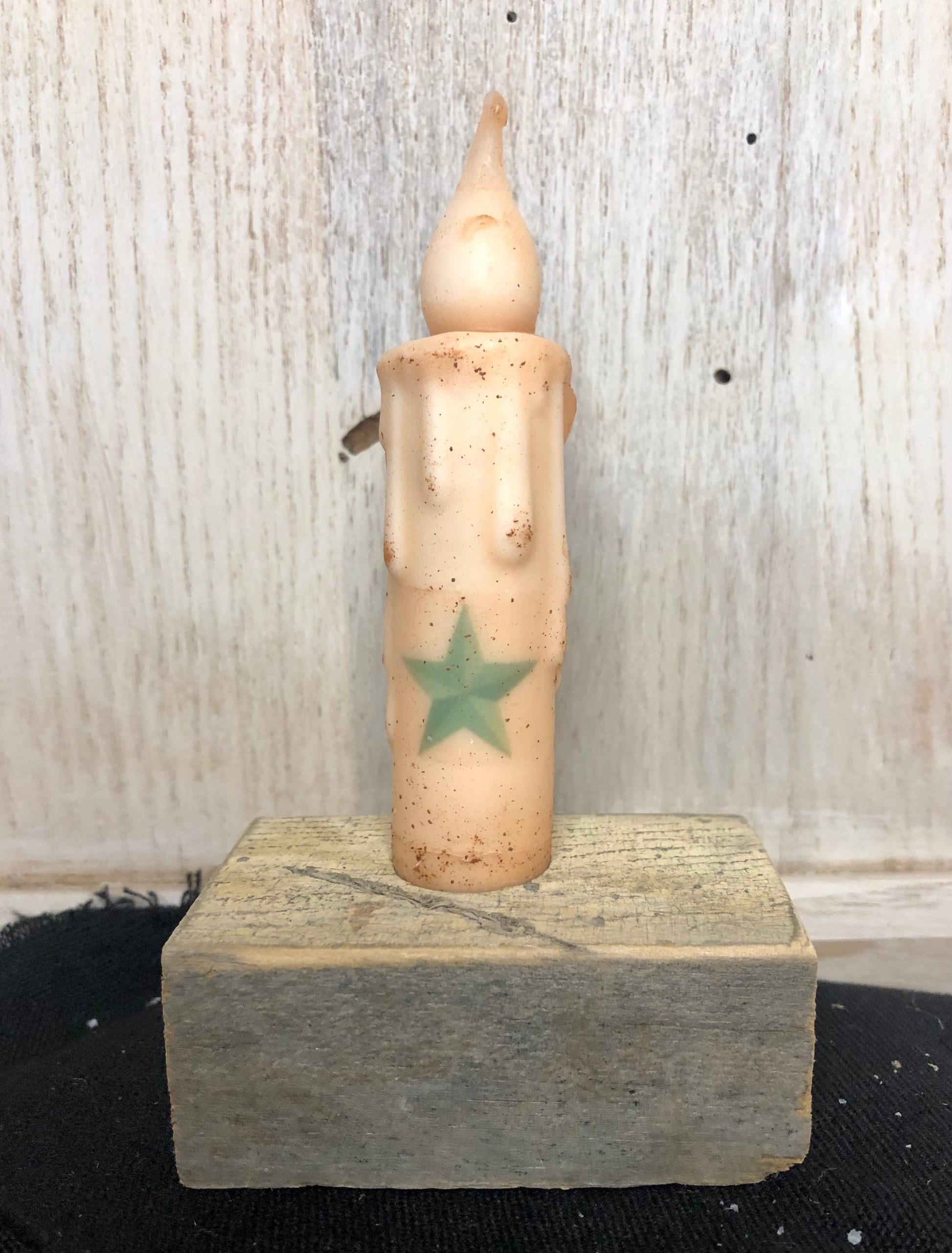 Taper Candle with Star and Wood Base Sassafras Originals