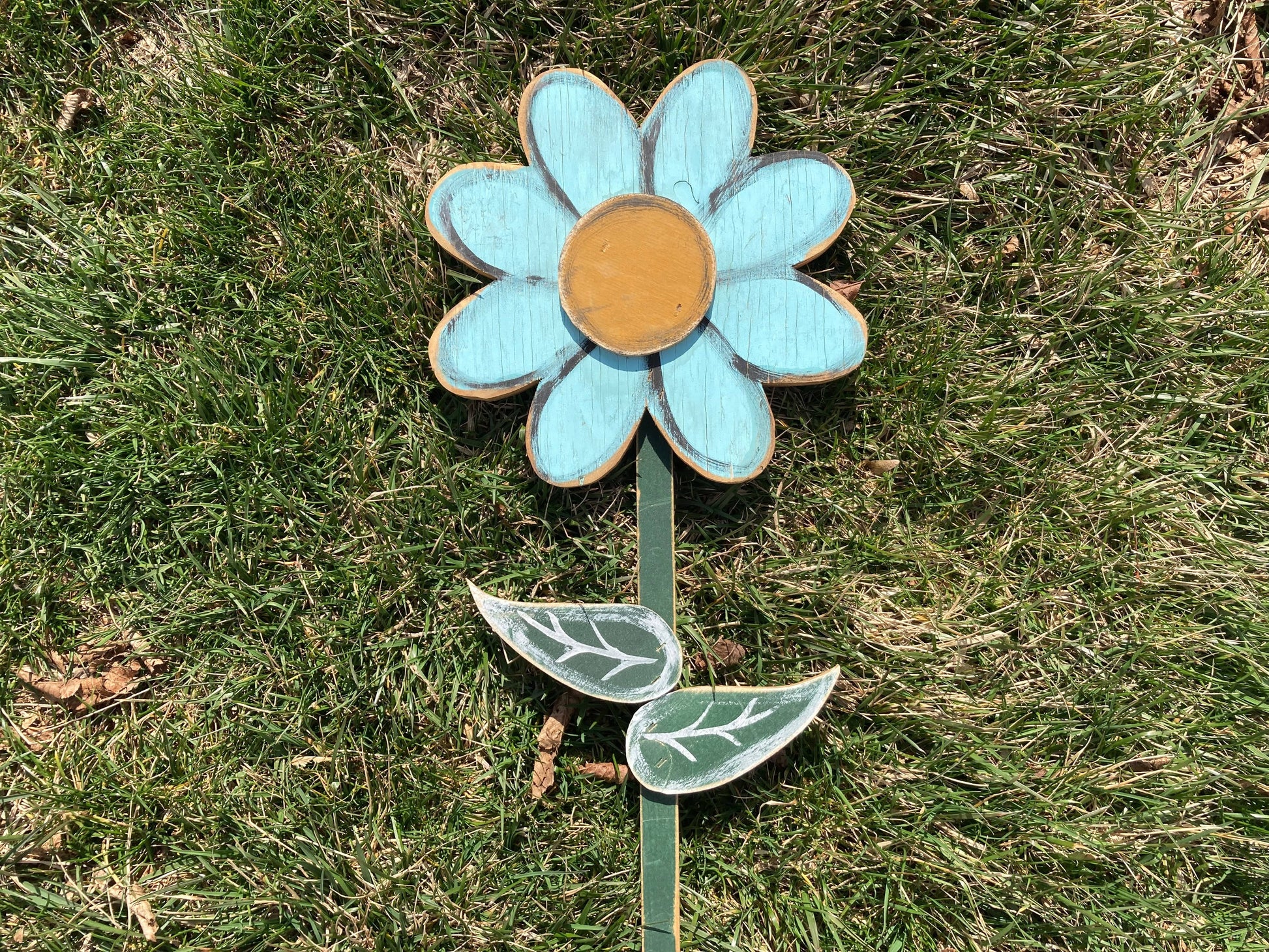 Light Blue Wood Flower-Standing Yard Stake Sassafras Originals
